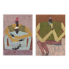 Conjunto de dos cuadros decorativos sin marco de estilo minimalista y orgánico, dúo de retratos abstractos con figuras contemplativas, modelo Two Combo - Take a Moment