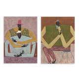 Conjunto de dos cuadros decorativos sin marco de estilo minimalista y orgánico, dúo de retratos abstractos con figuras contemplativas, modelo Two Combo - Take a Moment