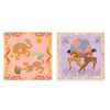 Conjunto de dos cuadros decorativos sin marco de estilo orgánico y colorido, dúo ilustrado del mundo y tigres tropicales, modelo Two Combo - The World