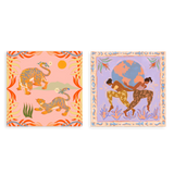 Conjunto de dos cuadros decorativos sin marco de estilo orgánico y colorido, dúo ilustrado del mundo y tigres tropicales, modelo Two Combo - The World
