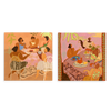 Conjunto de dos cuadros decorativos sin marco de estilo orgánico y minimalista, escena femenina de reunión y sobremesa, modelo Two Combo - We Meet Again