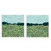 Conjunto de dos cuadros decorativos sin marco de estilo orgánico y tonos_pastel, paisaje floral sereno con montañas, modelo Two Combo - Sierra serena