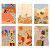 Conjunto de seis cuadros decorativos sin marco de estilo orgánico y minimalista, mujeres y escenas tropicales de verano, modelo Six Combo - Sisters of the Rhythem
