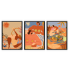 Conjunto de tres cuadros decorativos con marco de estilo mar_y_playa y orgánico, trío ilustrado de picnic veraniego en la playa, modelo Three Combo - Summer Picnic
