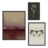 Conjunto de tres cuadros decorativos con marco de estilo minimalista y orgánico, composición botánica y abstracta en acuarela, modelo Mural I - Biophilic Love