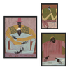 Conjunto de tres cuadros decorativos con marco de estilo orgánico y abstracto, figuras abrazadas en composición artística contemporánea, modelo Mural I - The Hug