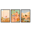 Conjunto de tres cuadros decorativos con marco de estilo orgánico y minimalista, escenas vacacionales tropicales con figuras relajadas, modelo Three Combo - The Great Vacation