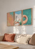 Conjunto de tres cuadros decorativos de estilo mar_y_playa y ilustración, trío mediterráneo de playa y piscina en tonos pastel, modelo Three Combo - Dolce Vita