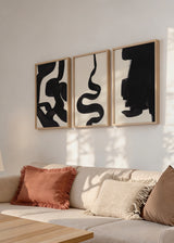 Conjunto de tres cuadros decorativos de estilo minimalista y blanco_y_negro, tríptico abstracto en blanco y negro, modelo Three Combo - Zebra