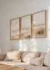 Conjunto de tres cuadros decorativos de estilo minimalista y mar_y_playa, tríptico de paisaje de playa en acuarela suave, modelo Three Combo - Paisaje Playa Watercolor