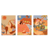 Conjunto de tres cuadros decorativos sin marco de estilo mar_y_playa y orgánico, trío ilustrado de picnic veraniego en la playa, modelo Three Combo - Summer Picnic