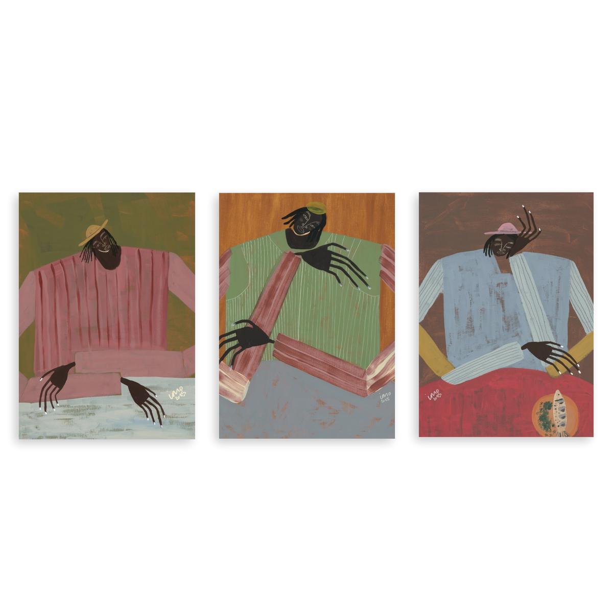 Conjunto de tres cuadros decorativos sin marco de estilo minimalista y colorido, trío de retratos abstractos y serenos, modelo Three Combo - No place to be