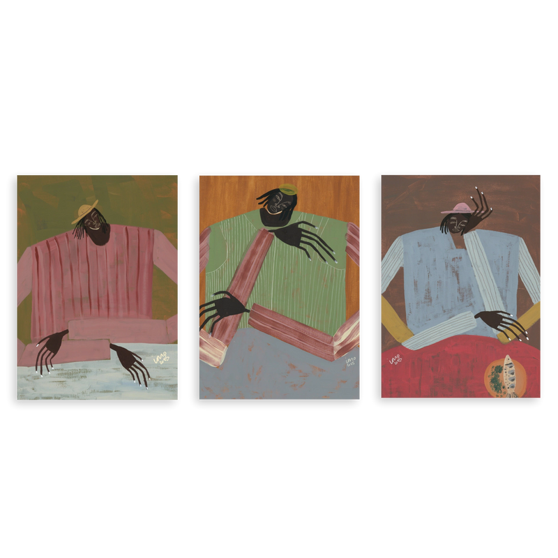 Conjunto de tres cuadros decorativos sin marco de estilo minimalista y colorido, trío de retratos abstractos y serenos, modelo Three Combo - No place to be
