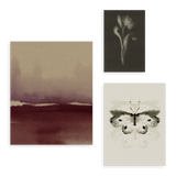 Conjunto de tres cuadros decorativos sin marco de estilo minimalista y orgánico, composición botánica y abstracta en acuarela, modelo Mural I - Biophilic Love