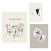 Conjunto de tres cuadros decorativos sin marco de estilo minimalista y orgánico, mural botánico y de cigüeña minimalista, modelo Mural I - La vida es simple