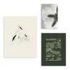 Conjunto de tres cuadros decorativos sin marco de estilo minimalista y orgánico, mural sereno de flor, paisaje rural y cigüeñas, modelo Mural I - Tierra y cielo