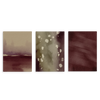 Conjunto de tres cuadros decorativos sin marco de estilo minimalista y orgánico, composición abstracta en tonos otoñales burdeos, modelo Three Combo - Horizonte de Otoño