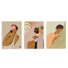 Conjunto de tres cuadros decorativos sin marco de estilo minimalista y orgánico, trío de retratos femeninos con flores y aire sereno, modelo Three Combo - Waiting and Relaxing