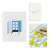 Conjunto de tres cuadros decorativos sin marco de estilo minimalista y sereno, mural veraniego con gato en la ventana, modelo Mural I - Un gato en la ventana