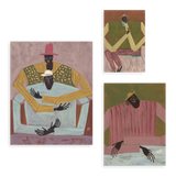Conjunto de tres cuadros decorativos sin marco de estilo orgánico y abstracto, figuras abrazadas en composición artística contemporánea, modelo Mural I - The Hug
