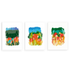Conjunto de tres cuadros decorativos sin marco de estilo orgánico y colorido, tríptico abstracto de campo de amapolas, modelo Three Combo - Campo de amapolas