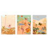 Conjunto de tres cuadros decorativos sin marco de estilo orgánico y minimalista, escenas vacacionales tropicales con figuras relajadas, modelo Three Combo - The Great Vacation