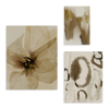 Conjunto de tres cuadros decorativos sin marco de estilo orgánico y sereno, flor abstracta en acuarela en tonos tierra, modelo Mural I - Flor de Seda