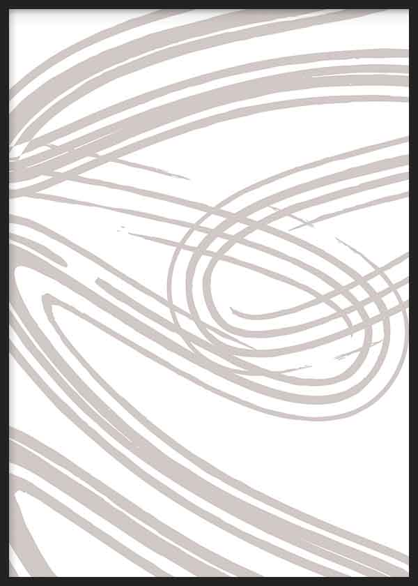 Cuadro con líneas curvas entrelazadas en beige suave sobre fondo blanco, composición fluida de estética abstracto y apariencia serena. Disponible en kudeko.com