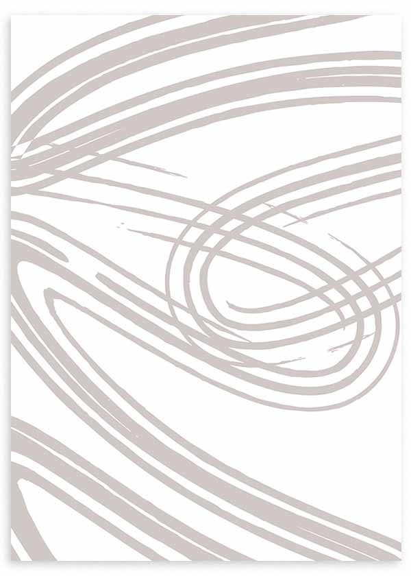 Cuadro con líneas curvas entrelazadas en beige suave sobre fondo blanco, composición fluida de estética abstracto y apariencia serena. Disponible en kudeko.com