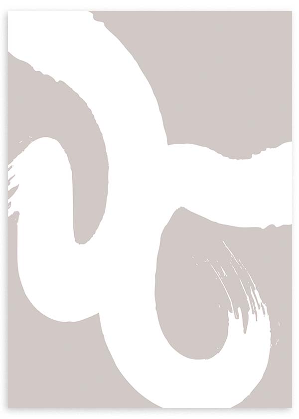 Cuadro con formas curvas blancas de gran tamaño sobre fondo beige topo suave, composición limpia y estética abstracto contemporánea. Disponible en kudeko.com