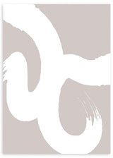Cuadro con formas curvas blancas de gran tamaño sobre fondo beige topo suave, composición limpia y estética abstracto contemporánea. Disponible en kudeko.com