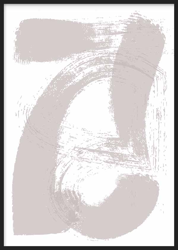 Cuadro de formas abstractas curvas y bloques gestuales en color greige suave sobre fondo blanco, de estilo abstracto. Disponible en kudeko.com