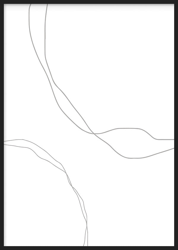 Cuadro con líneas orgánicas finas en gris suave sobre fondo blanco, composición abstracta de aspecto limpio, ligero y contemporáneo. Disponible en kudeko.com