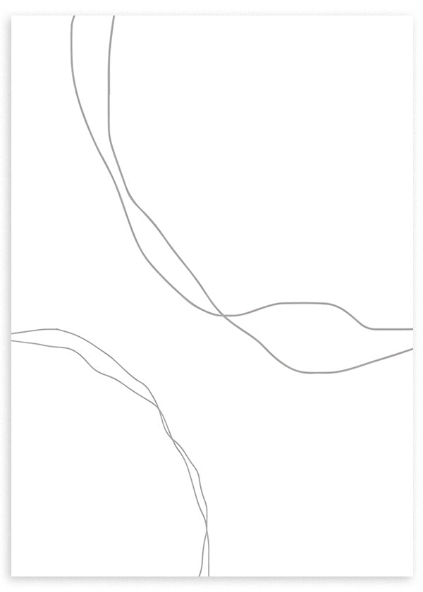 Quadro emoldurado com linhas orgânicas finas em cinzento suave sobre fundo branco, composição abstrata de estilo depurado, leve e contemporâneo para decoração de parede. Disponível em kudeko.com