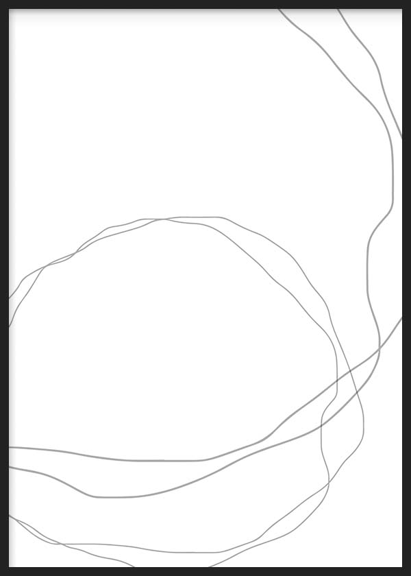 Cuadro minimalista con líneas curvas en tonos grises sobre fondo blanco kudeko.com