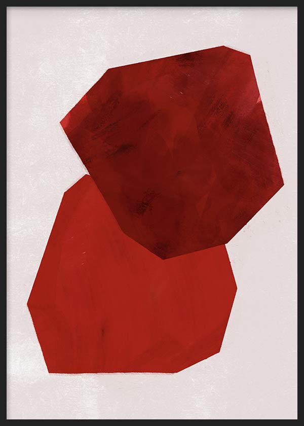 Quadro abstrato terracota com formas geométricas irregulares sobre fundo claro, estilo decorativo simples e tons quentes. Disponível em kudeko.com