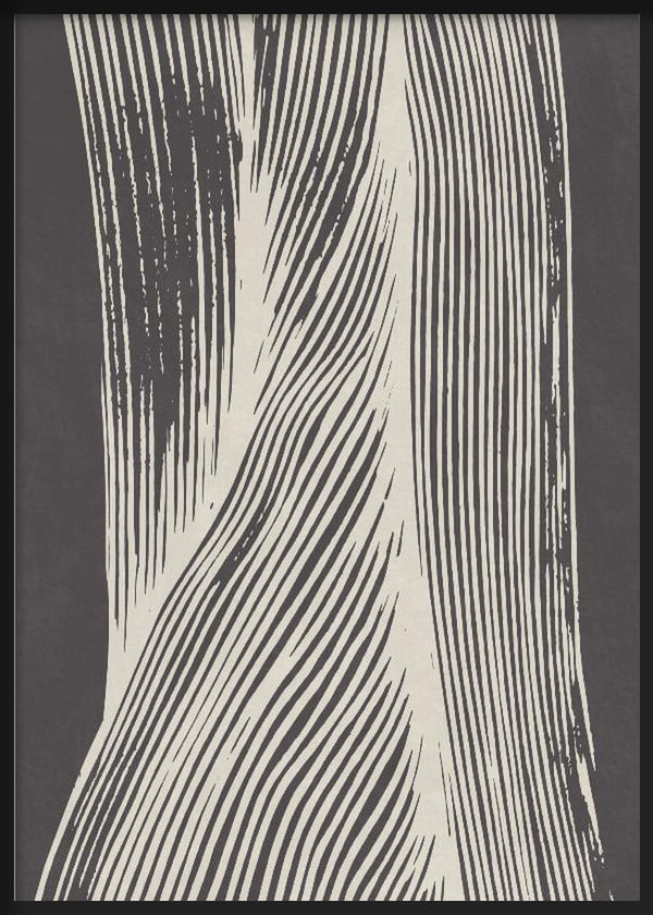 Cuadro con líneas onduladas negras sobre fondo beige, composición abstracta de alto contraste y estética minimalista sobria. Disponible en kudeko.com