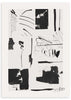 Cuadro abstracto con trazos en negro sobre fondo beige y blanco roto. Una obra cargada de movimiento y texturas