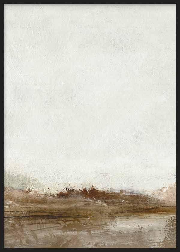 Cuadro con composición abstracta en tonos crema, beige y marrón tierra, con horizonte difuso y textura visual suave de estilo abstracto. Disponible en kudeko.com