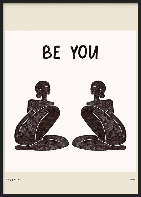 Cuadro de ilustración artística de dos mujeres con frase "Be You" sobre fondo beige