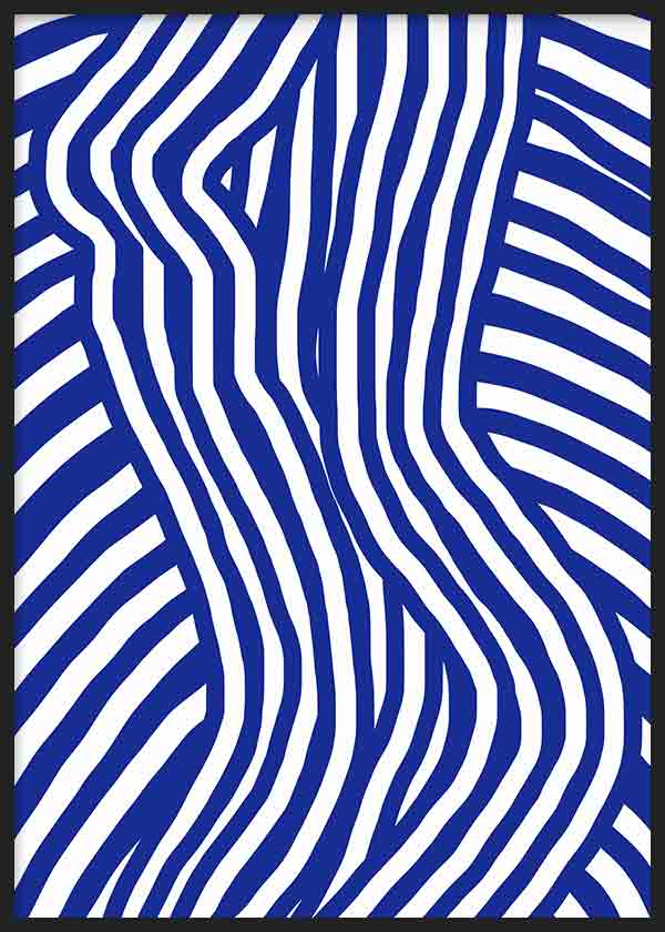 Cuadro con silueta femenina formada por líneas onduladas azules y blancas, contraste intenso, composición gráfica moderna y estilo abstracto. Disponible en kudeko.com