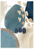 Cuadro abstracto y colorido con ilustraciones en tonos azules y beige