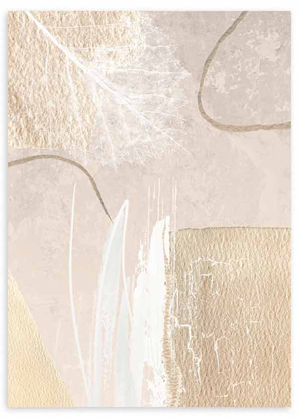 Tableau encadré avec composition abstraite en tons ivoire, beige sable et blanc, formes organiques, lignes courbes et texture visuelle douce dans un style contemporain. Disponible sur kudeko.com