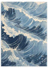 Cuadro vintage con ilustración de olas en tonos azul y blanco – kudeko.com