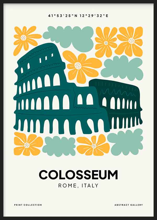 Cuadro Coliseo Romano, ilustración colorida. Una obra que te hará viajar a Roma para ver una de las 7 maravillas del mundo