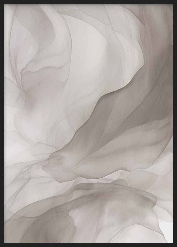 Cuadro con formas abstractas translúcidas en capas, tonos beige, gris perla y blanco roto, composición suave y envolvente de estilo abstracto. Disponible en kudeko.com