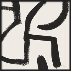 Cuadro cuadrado con composición de líneas curvas negras, formas amplias de alto contraste y fondo blanco roto, de estilo abstracto. Disponible en kudeko.com