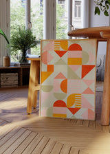 Cuadro decorativo de estilo abstracto y geométrico colocado en salón, composición geométrica bauhaus en tonos pastel, modelo Bauhaus Fun Pastel