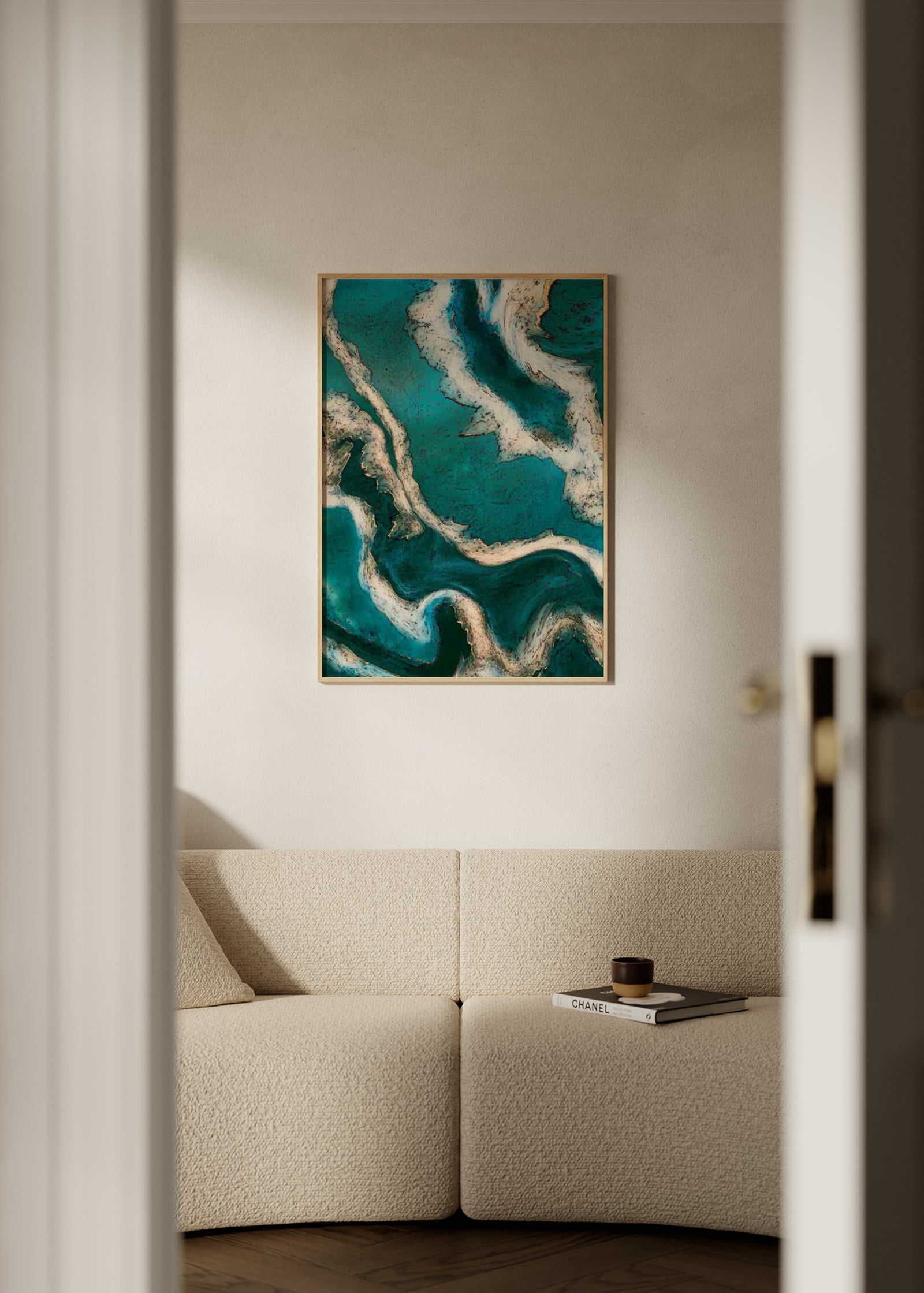 Cuadro abstracto turquesa y dorado | Decoración de pared – kudeko
