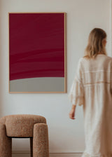Tableau abstrait avec bande courbe dans des tons terracotta sur fond beige, style décoratif épuré et moderne. Disponible sur kudeko.com